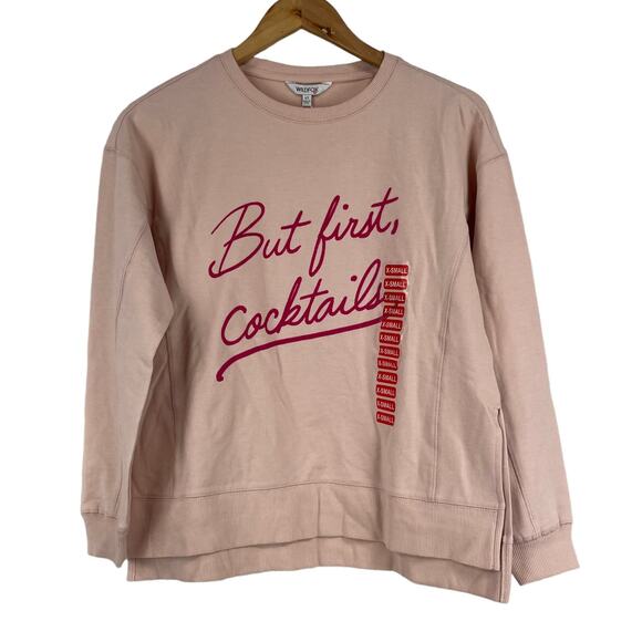 Wildfox NWT But First Cocktails Sweatshirt Side Slits Drop Shoulder Size XS Pink - Picture 5 of 11